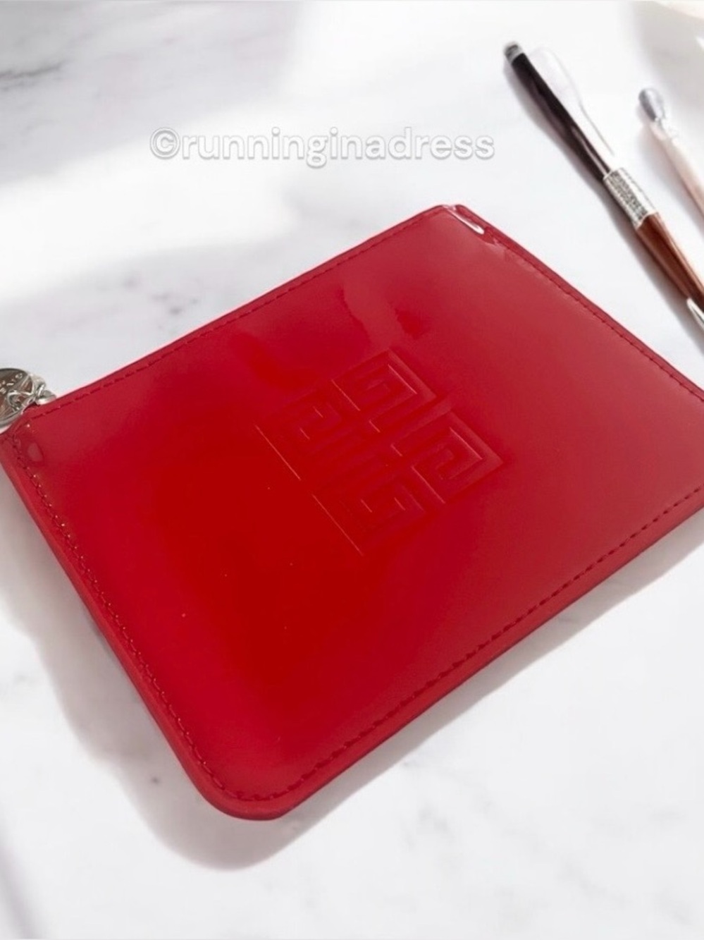 NIB Givenchy Beauty Red Patent Glossy 4G Logo Cosmetic Makeup Pouch Clutch Bag